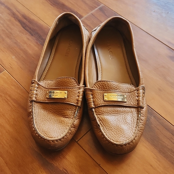 Coach Shoes - COACH tan leather slides Excellent Condition